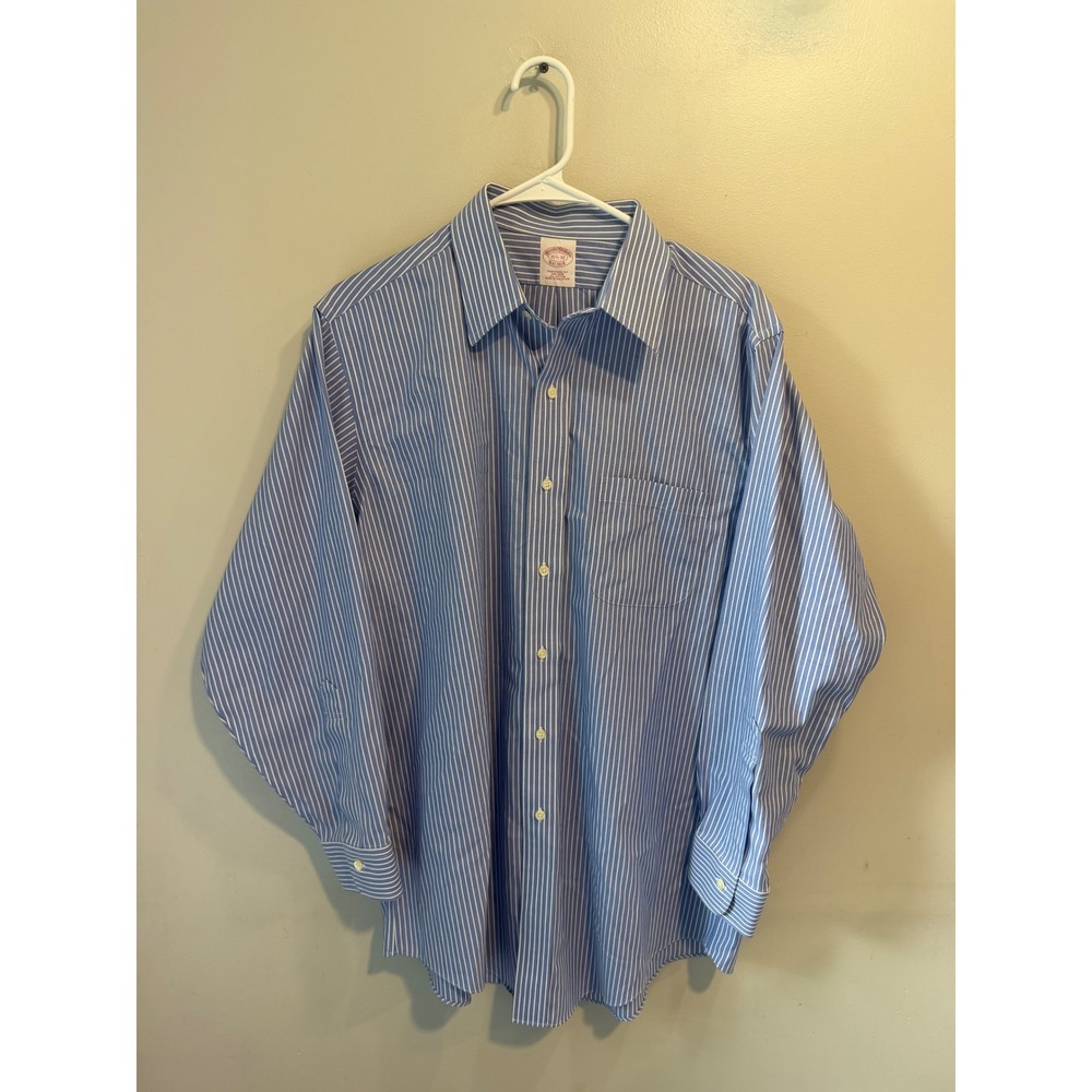 Brooks Brothers Mens 15.5 32 Traditional Fit Blue White Striped Non-Iron Shirt